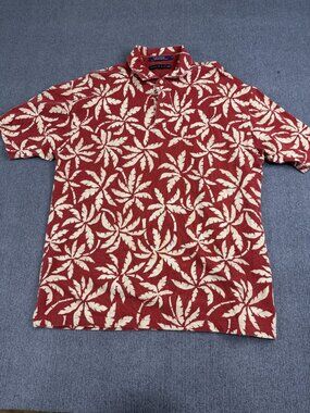 Tommy Hilfiger Mens Red Leaf Print Polo Shirt XL Casual